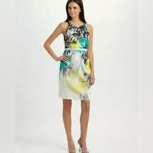 Elie Tahari Watercolor Daffodil Floral Sheath Printed Sleeveless Tank Dress